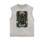 Distressed Sleeveless Chinese Zodiac Pattern Tee