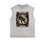 Distressed Sleeveless Chinese Zodiac Pattern Tee