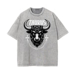 Stone Wash Chinese Zodiac Pattern T Shirt