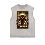 Distressed Sleeveless Chinese Zodiac Pattern Tee