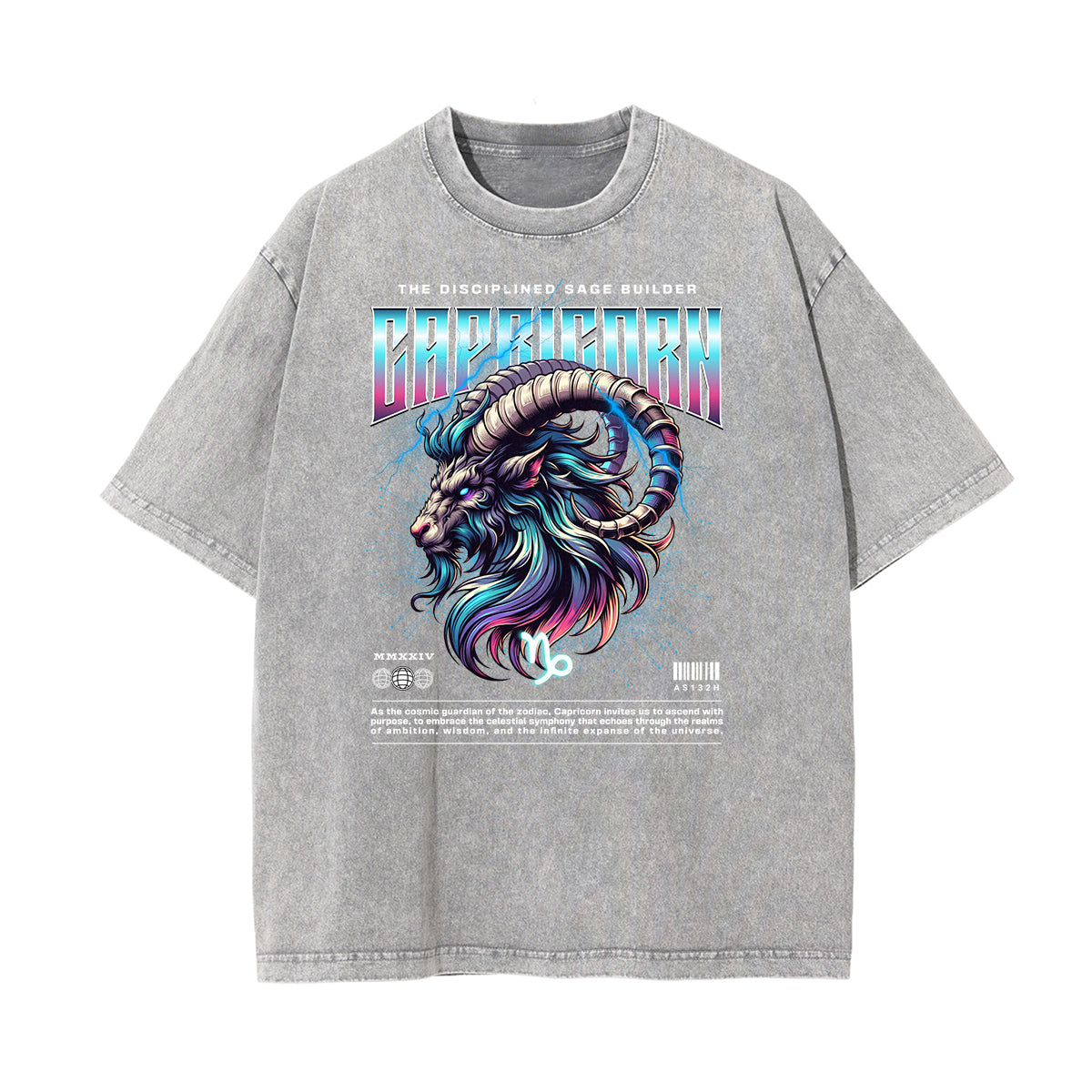 Stone Wash Chinese Zodiac Pattern T Shirt