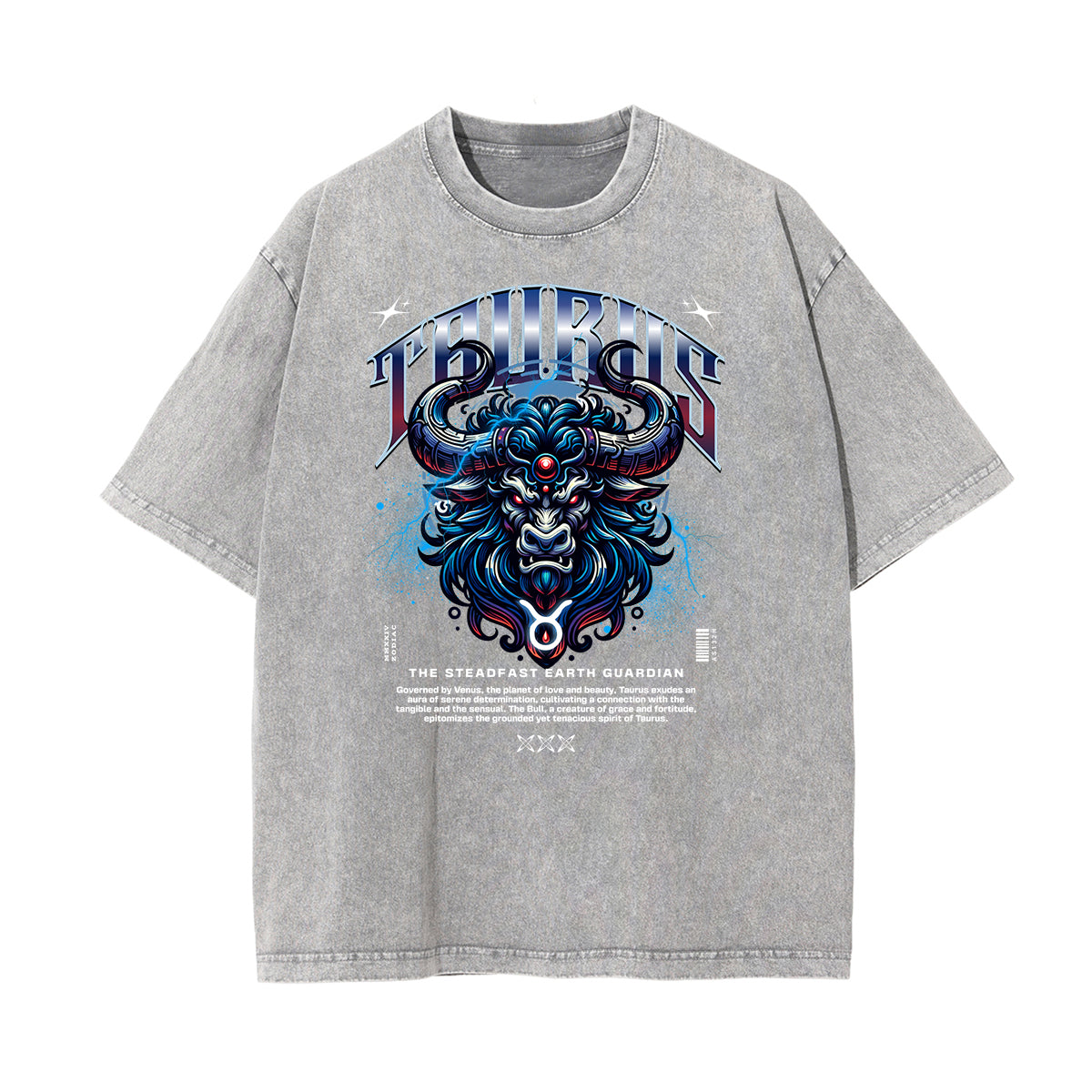 Stone Wash Chinese Zodiac Pattern T Shirt