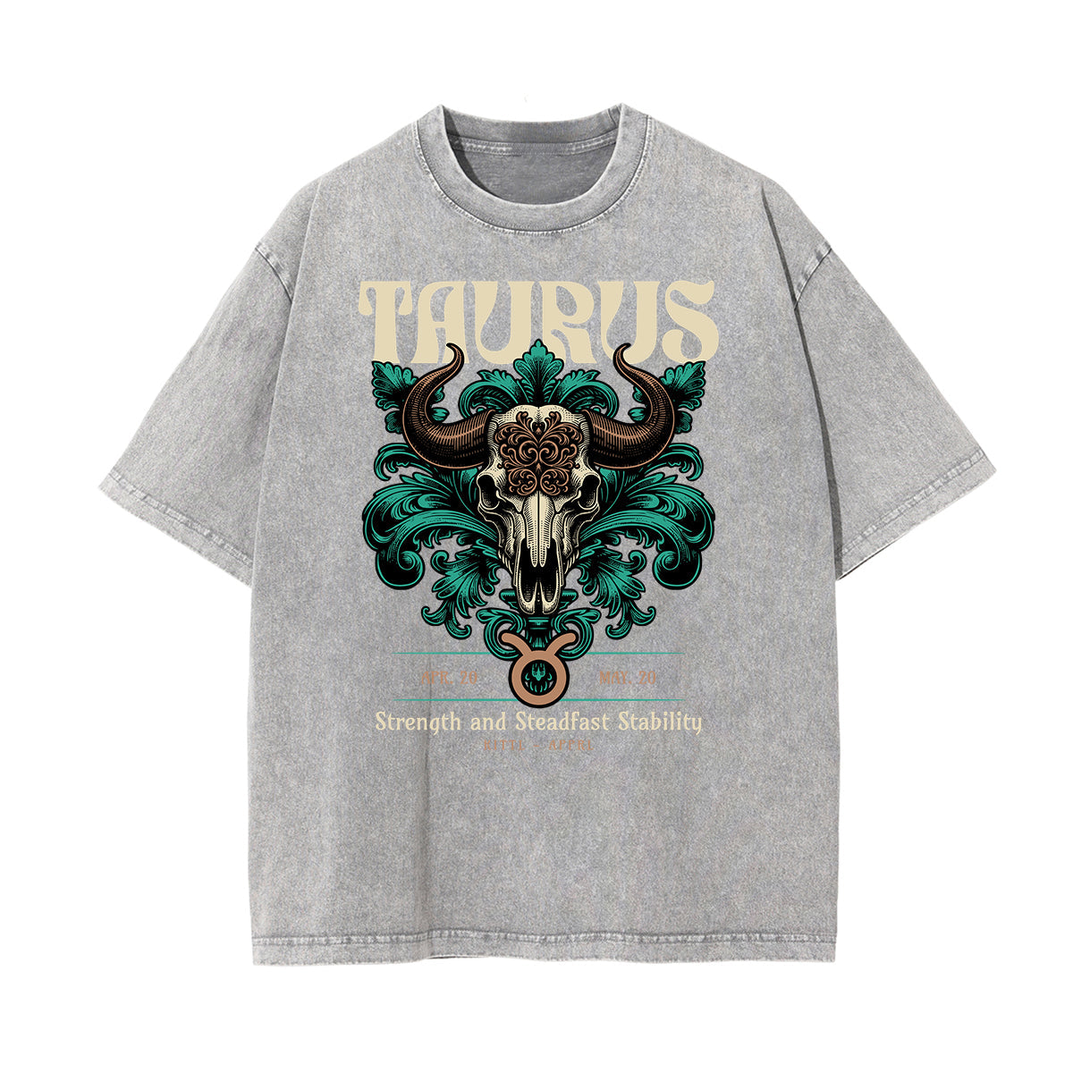 Stone Wash Chinese Zodiac Pattern T Shirt