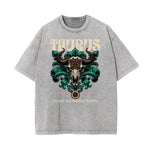 Stone Wash Chinese Zodiac Pattern T Shirt