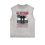 Distressed Sleeveless Retro Revival Pattern Tee