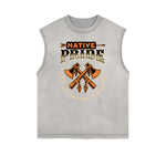 Distressed Sleeveless Retro Revival Pattern Tee