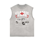 Distressed Sleeveless Retro Revival Pattern Tee