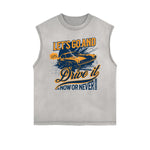 Distressed Sleeveless Retro Revival Pattern Tee