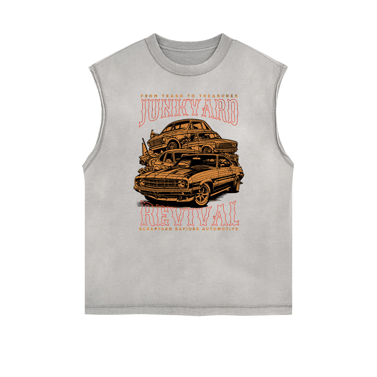 Distressed Sleeveless Retro Revival Pattern Tee