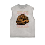 Distressed Sleeveless Retro Revival Pattern Tee
