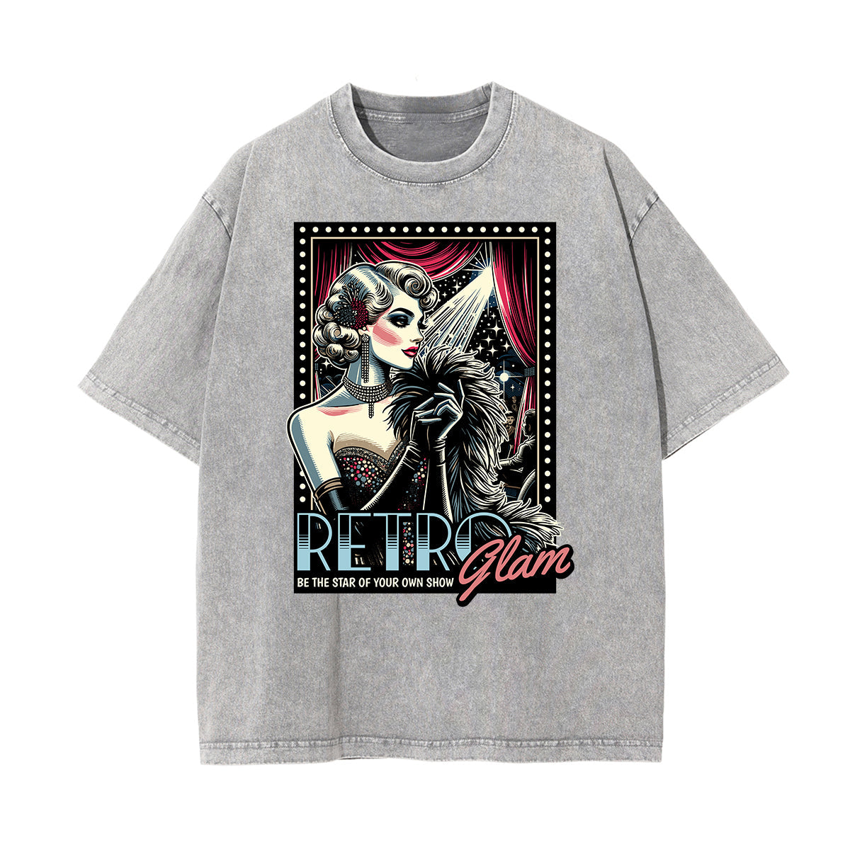 Stone Wash Retro Revival Pattern T Shirt