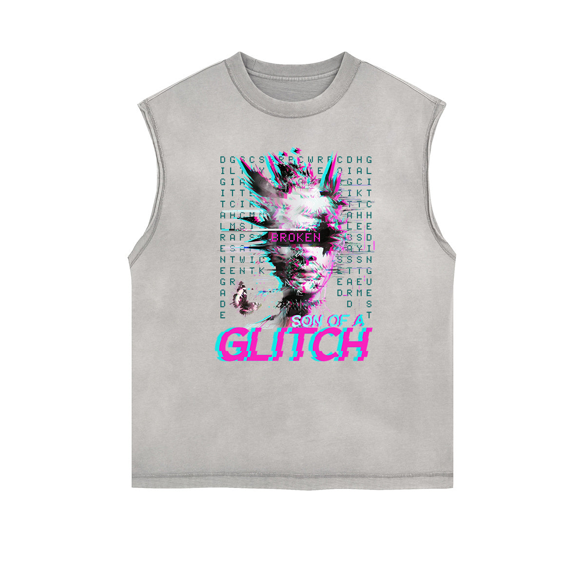 Distressed Sleeveless Abstract Art Pattern Tee