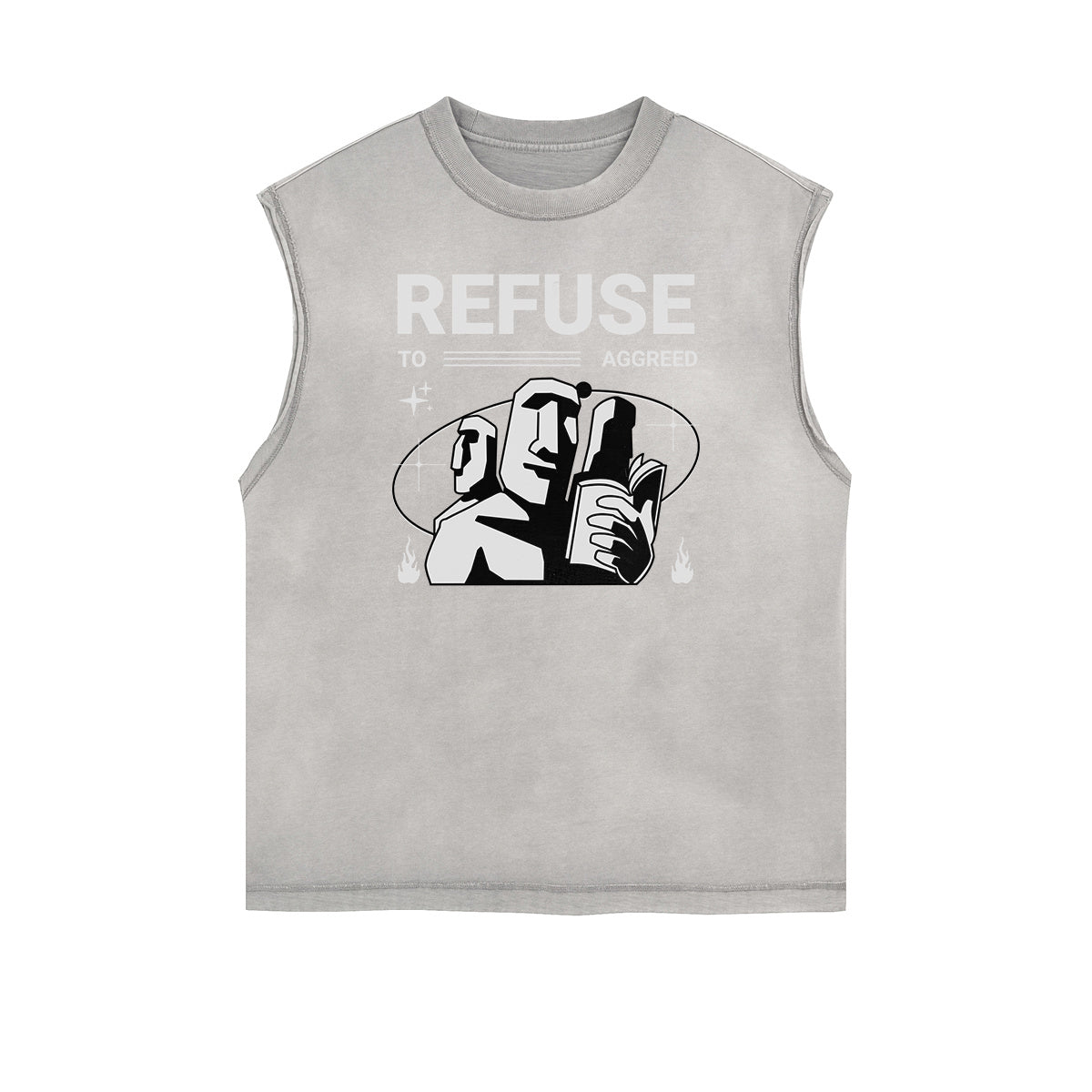 Distressed Sleeveless Abstract Art Pattern Tee