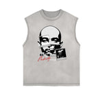 Distressed Sleeveless Abstract Art Pattern Tee