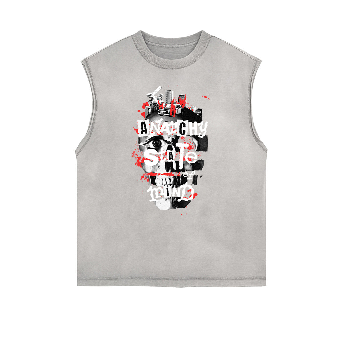 Distressed Sleeveless Abstract Art Pattern Tee
