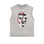 Distressed Sleeveless Abstract Art Pattern Tee