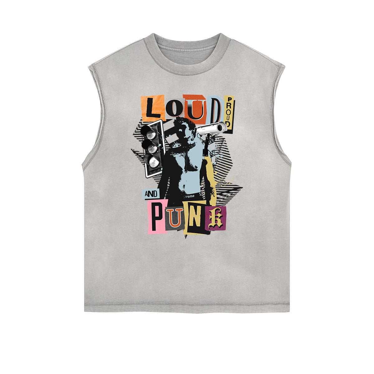 Distressed Sleeveless Abstract Art Pattern Tee