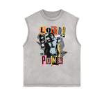 Distressed Sleeveless Abstract Art Pattern Tee