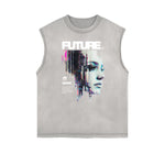 Distressed Sleeveless Abstract Art Pattern Tee