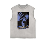 Distressed Sleeveless Abstract Art Pattern Tee