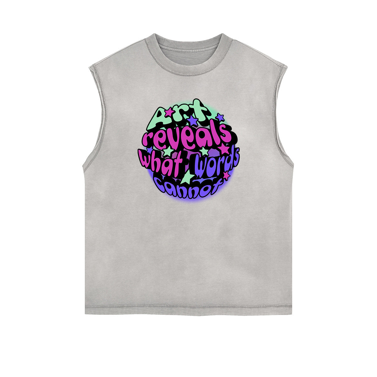 Distressed Sleeveless Abstract Art Pattern Tee