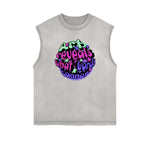 Distressed Sleeveless Abstract Art Pattern Tee