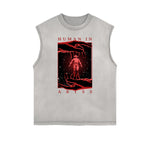 Distressed Sleeveless Abstract Art Pattern Tee