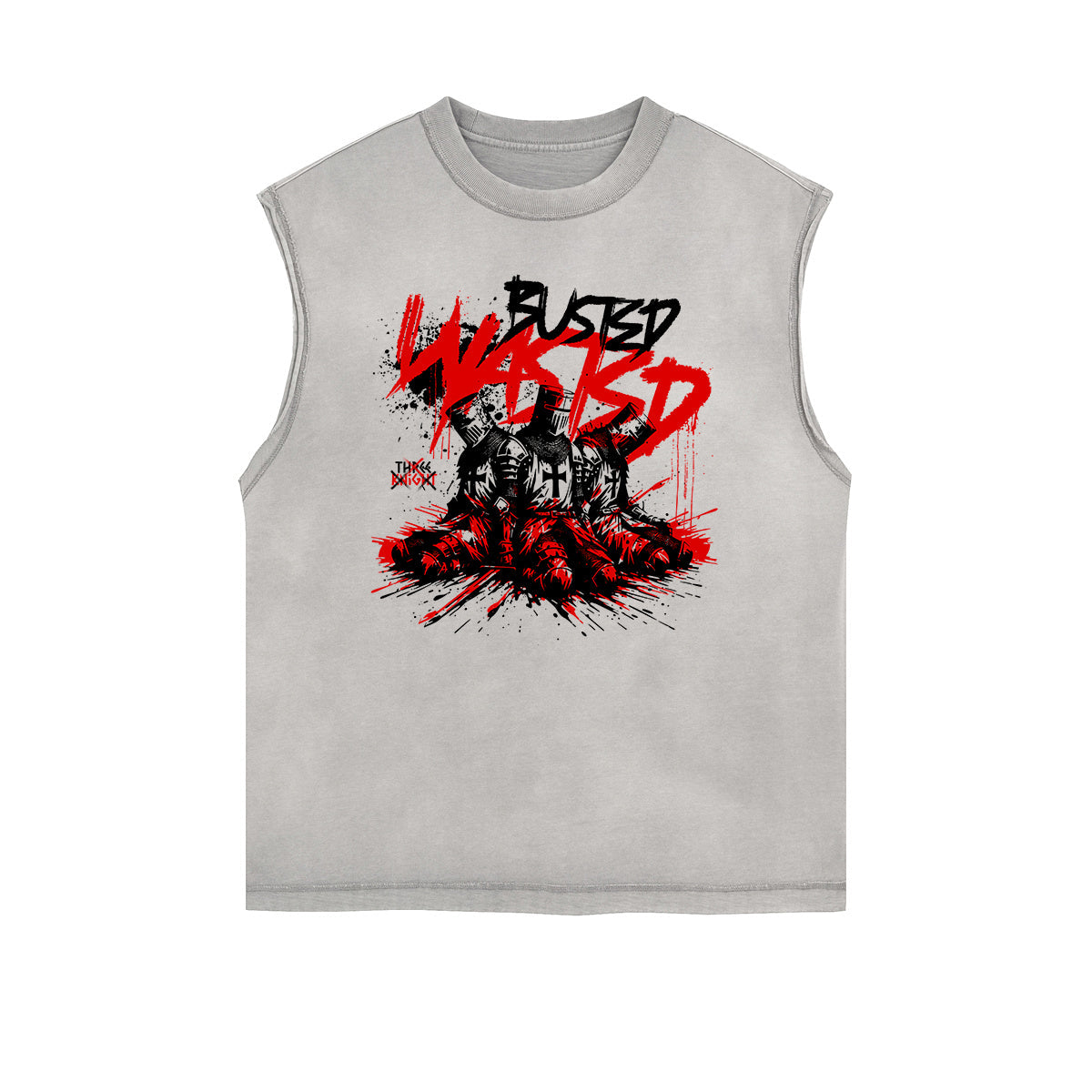 Distressed Sleeveless Abstract Art Pattern Tee