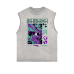 Distressed Sleeveless Abstract Art Pattern Tee