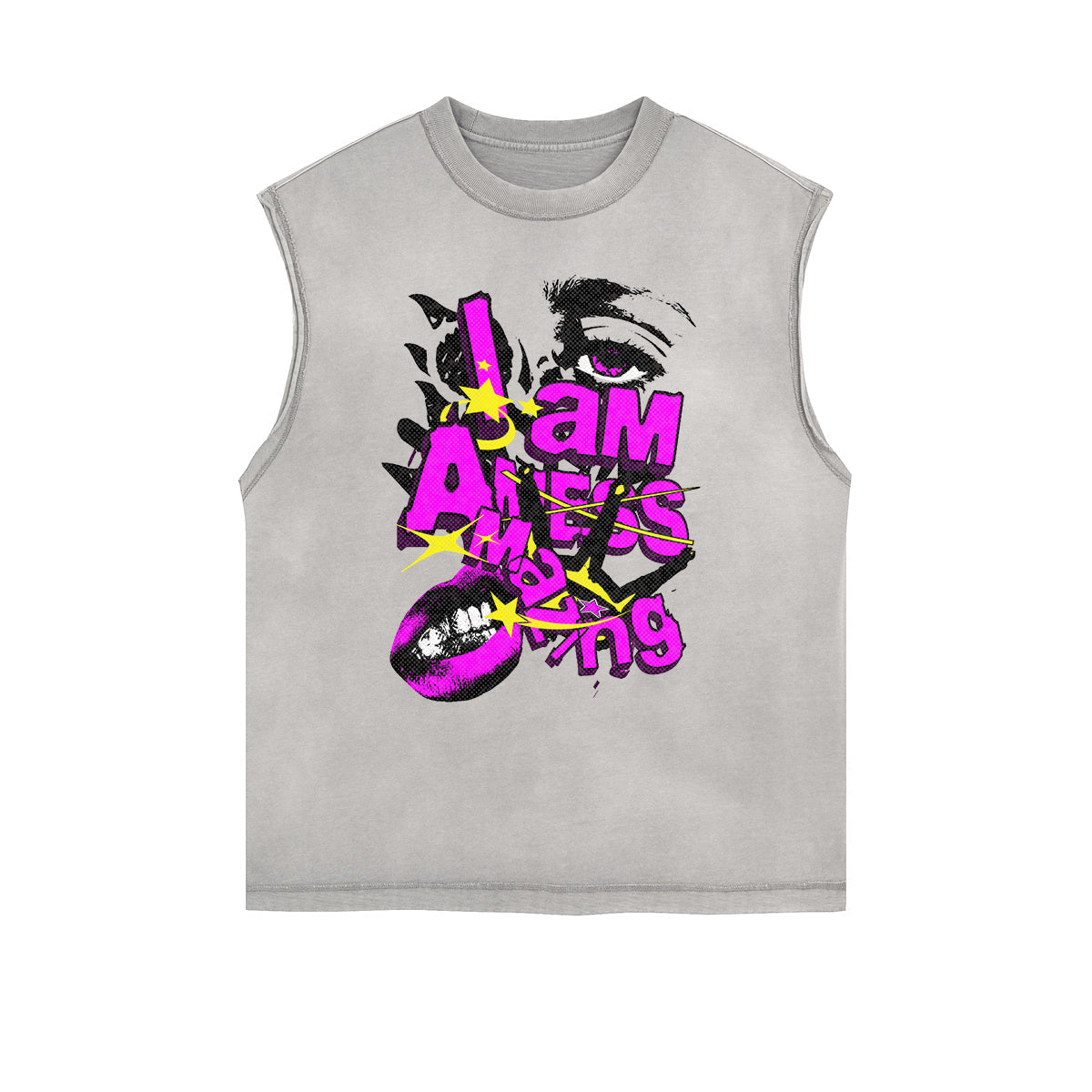 Distressed Sleeveless Abstract Art Pattern Tee