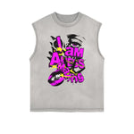 Distressed Sleeveless Abstract Art Pattern Tee
