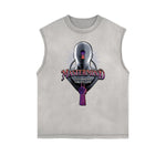 Distressed Sleeveless Abstract Art Pattern Tee