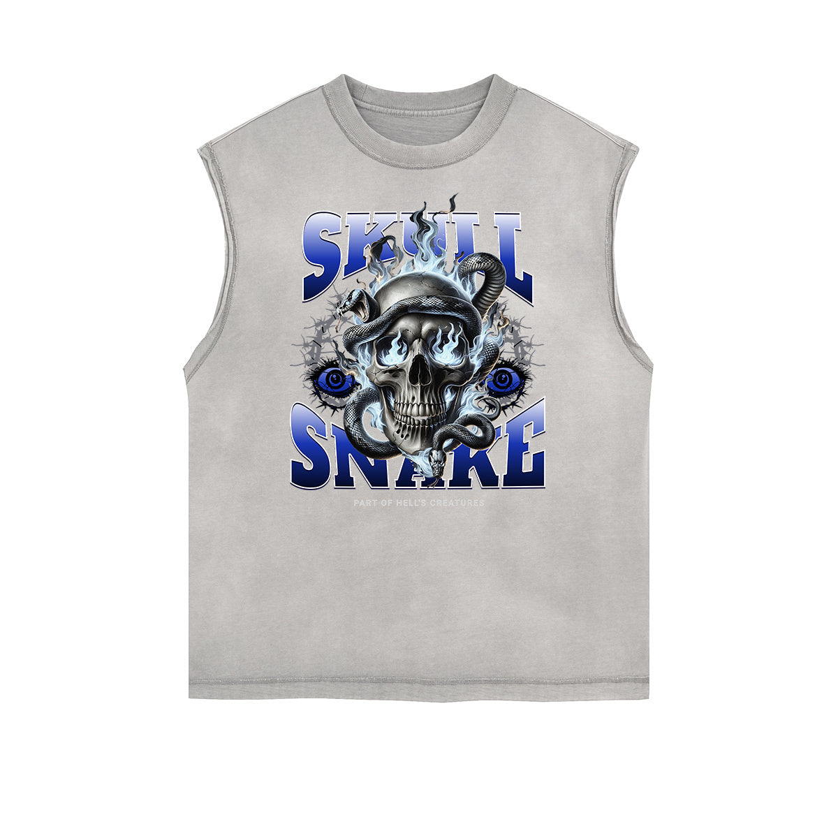 Distressed Sleeveless Snake Pattern Tee