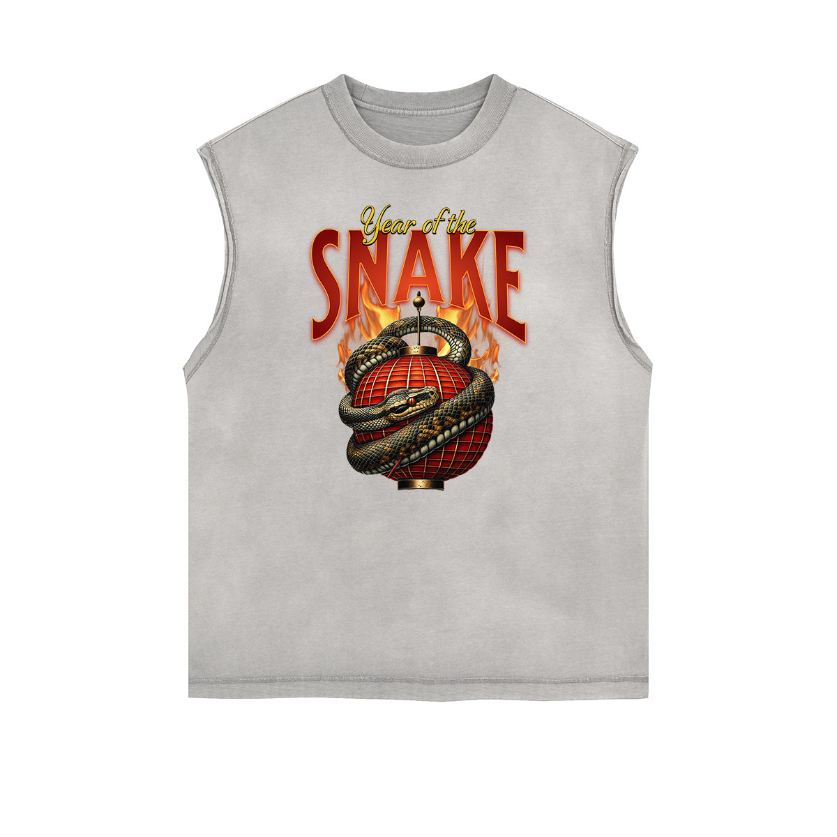 Distressed Sleeveless Snake Pattern Tee
