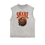 Distressed Sleeveless Snake Pattern Tee