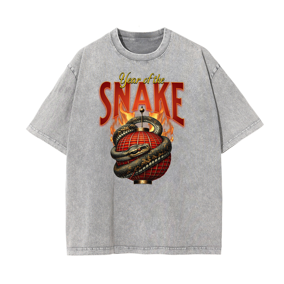 Stone Wash Snake Pattern T Shirt