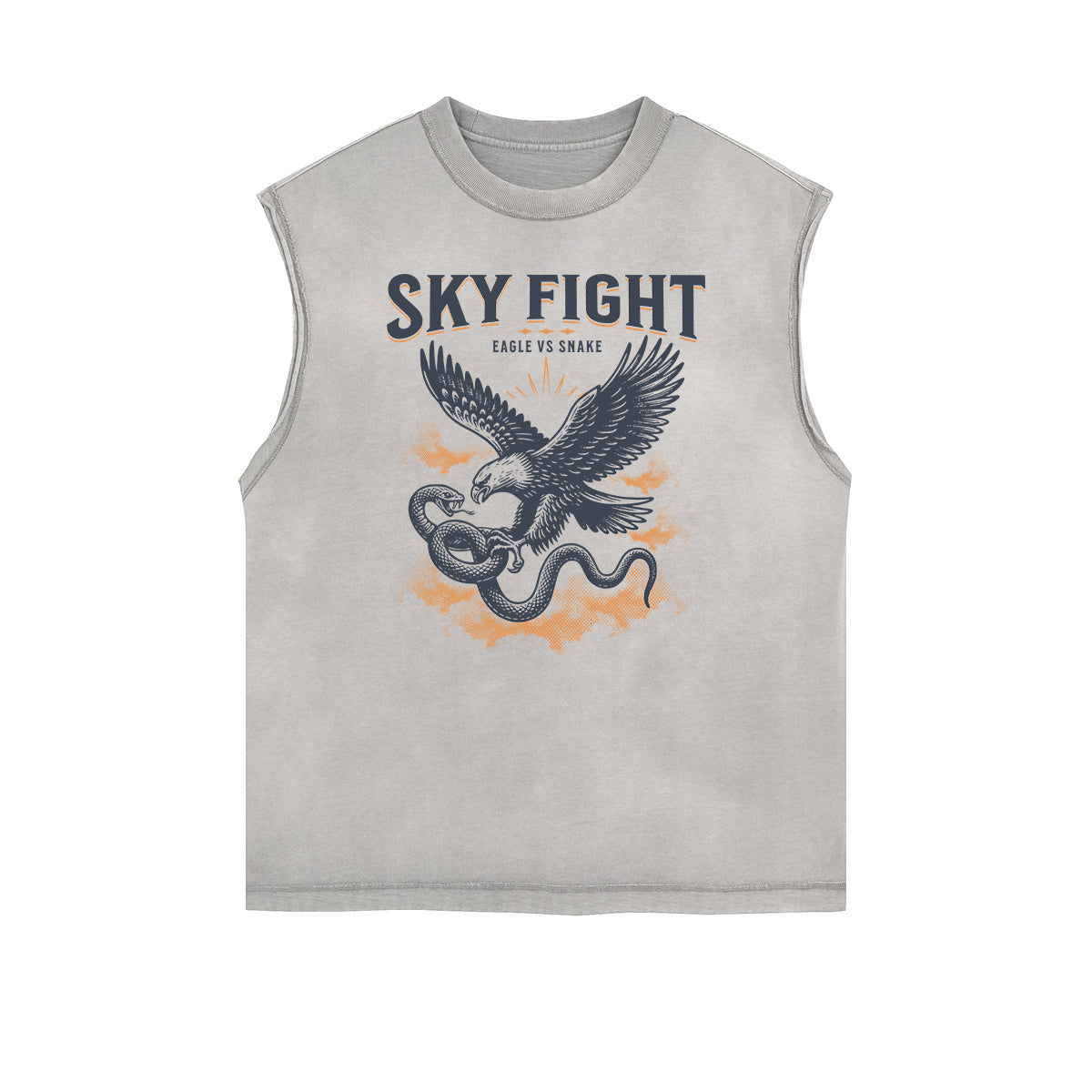 Distressed Sleeveless Snake Pattern Tee