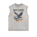 Distressed Sleeveless Snake Pattern Tee