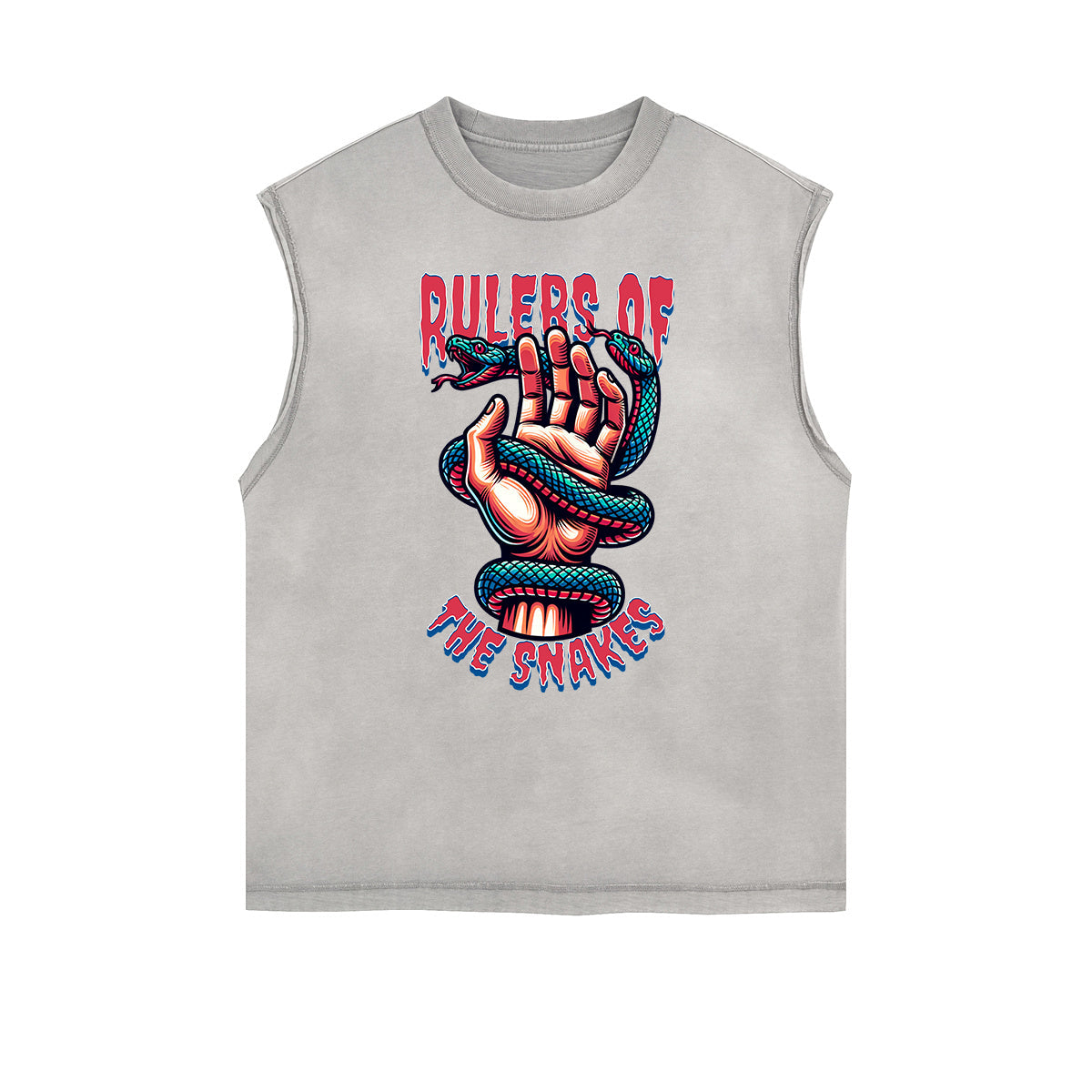 Distressed Sleeveless Snake Pattern Tee