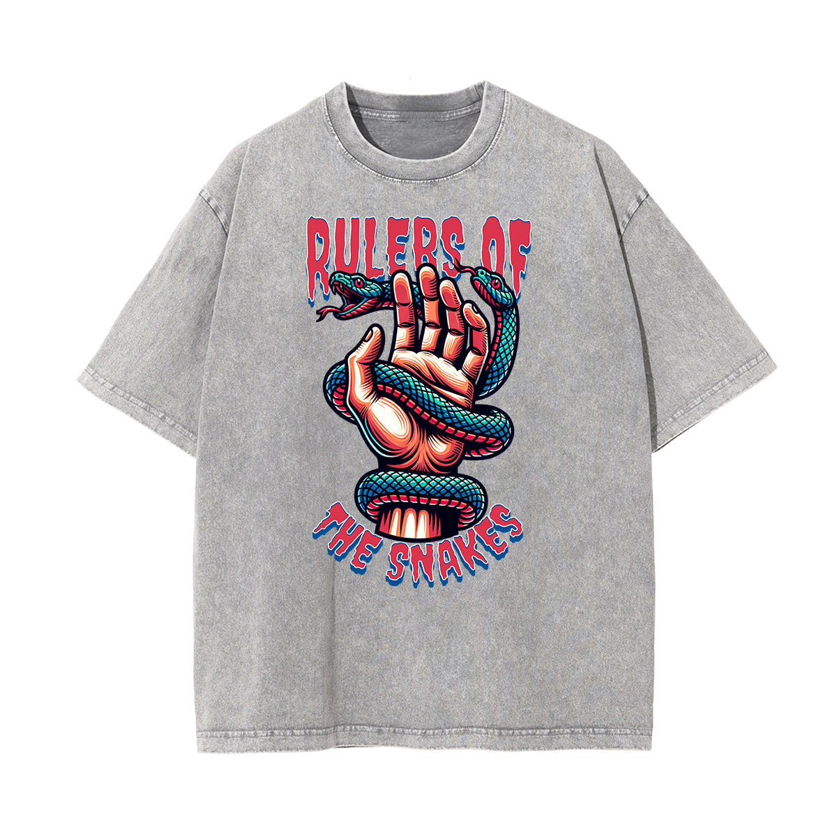 Stone Wash Snake Pattern T Shirt