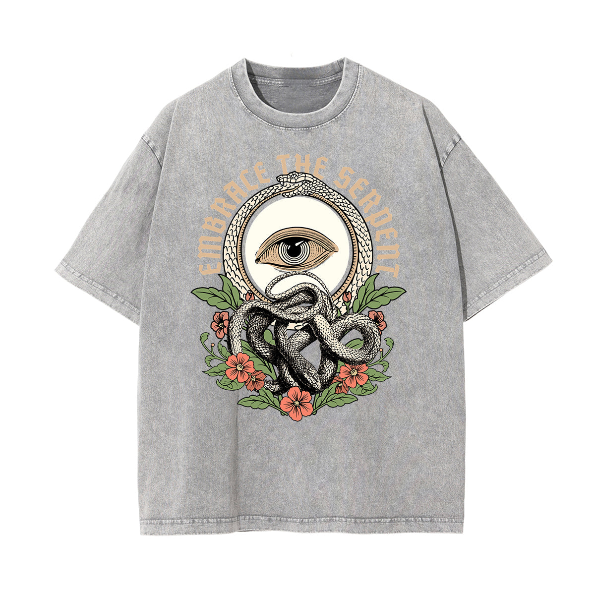 Stone Wash Snake Pattern T Shirt