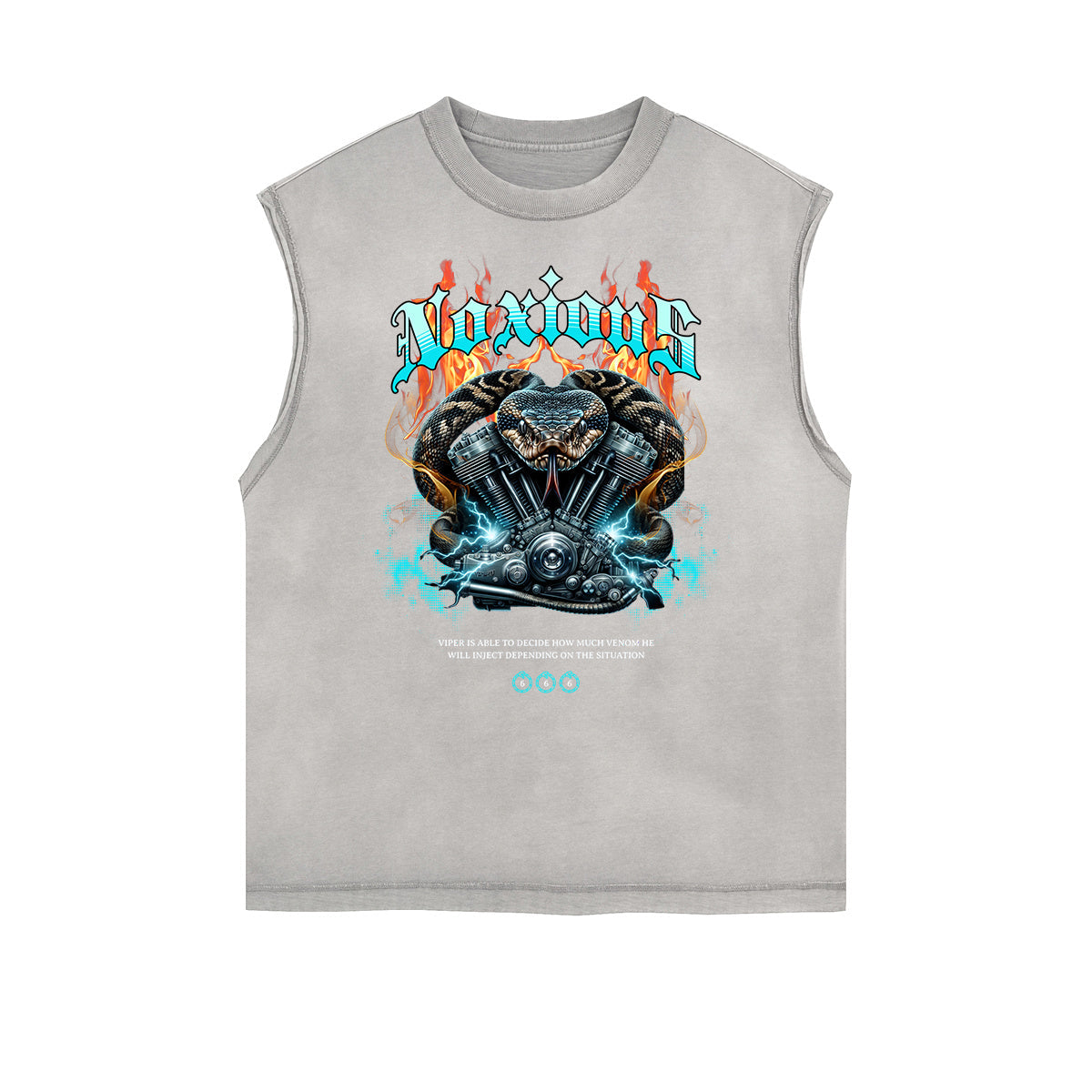 Distressed Sleeveless Snake Pattern Tee