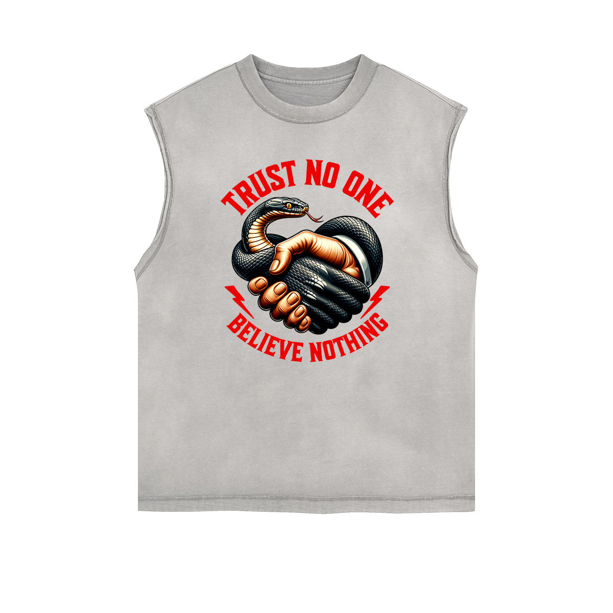 Distressed Sleeveless Snake Pattern Tee