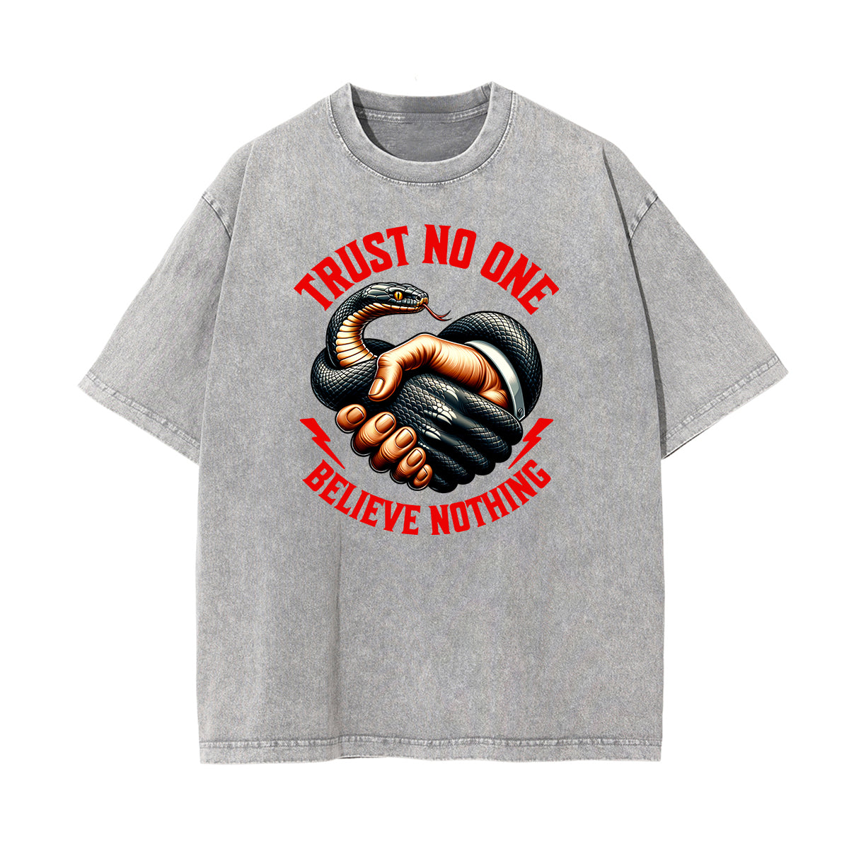 Stone Wash Snake Pattern T Shirt