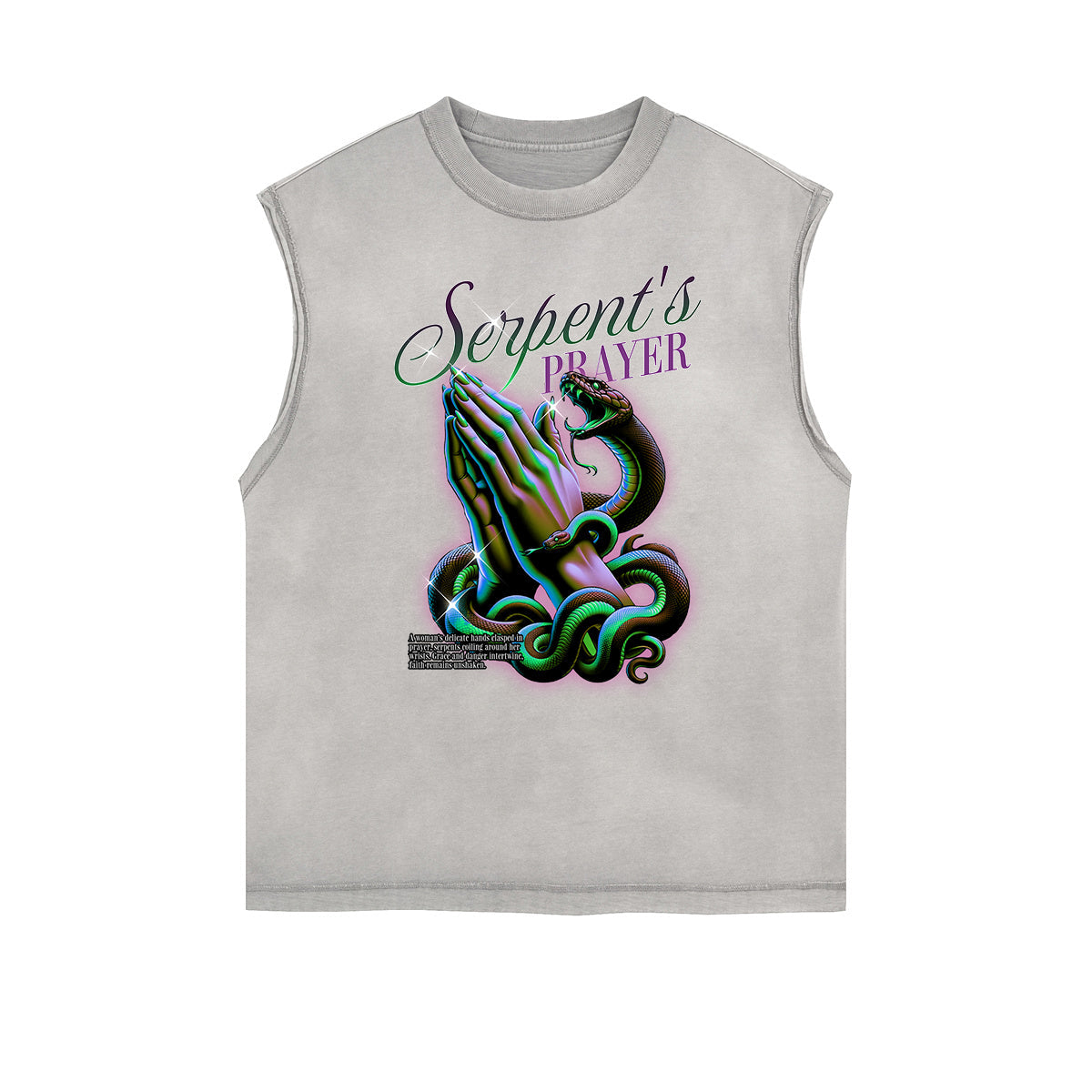 Distressed Sleeveless Snake Pattern Tee