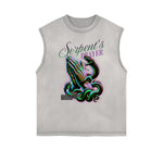 Distressed Sleeveless Snake Pattern Tee