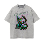 Stone Wash Snake Pattern T Shirt