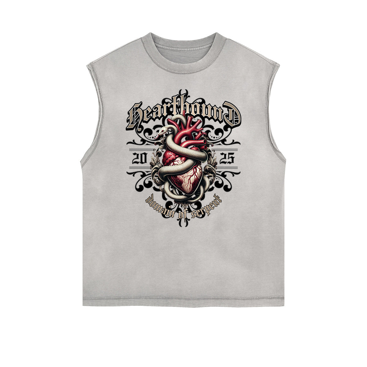 Distressed Sleeveless Snake Pattern Tee