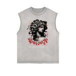 Distressed Sleeveless Snake Pattern Tee