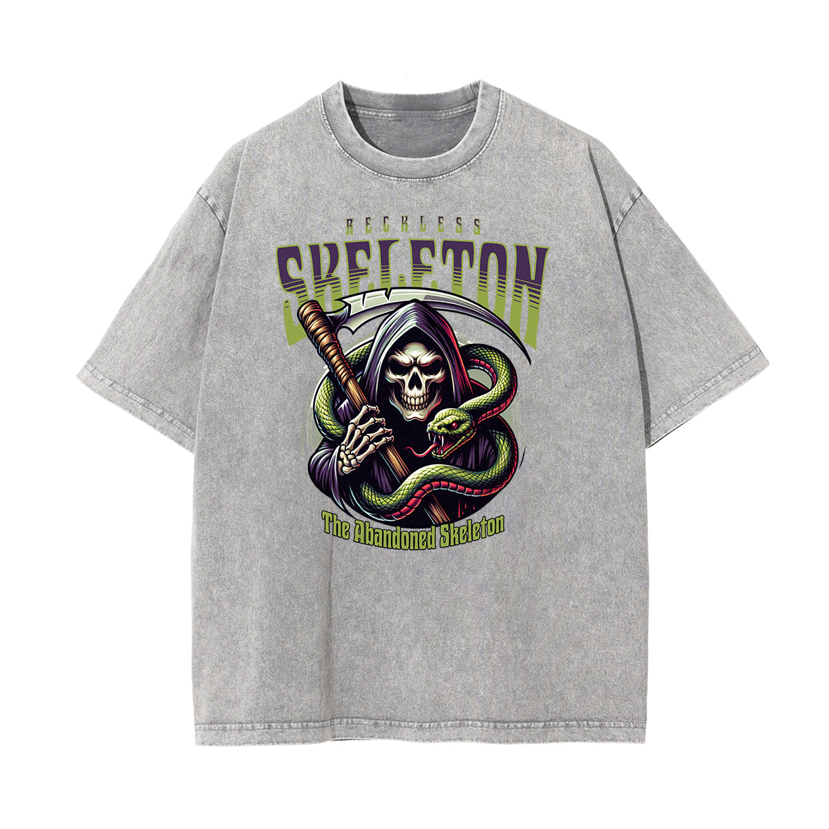 Stone Wash Snake Pattern T Shirt